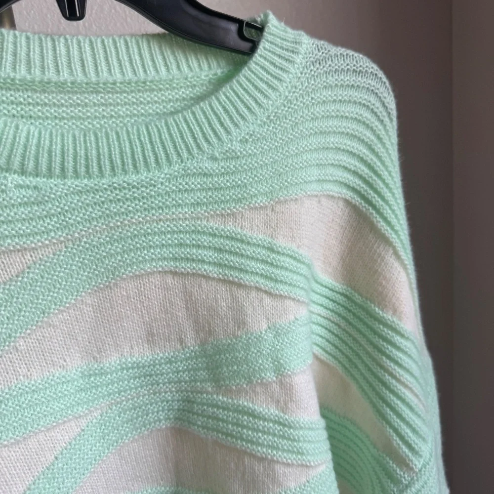 Shein Round Neck Wave Striped Contrast Color Long Sleeve Sweater